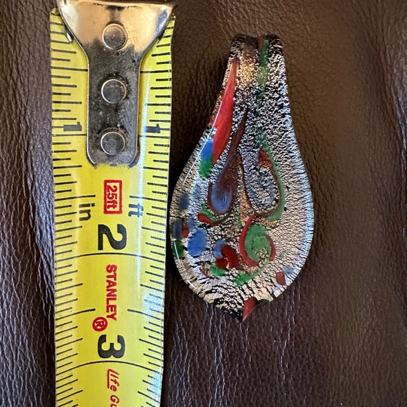Murano glass red, blue, green, black, and silver pendant. - Picture 2 of 4